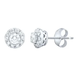 Lab Grown Diamond Halo Earrings In 14K White Gold