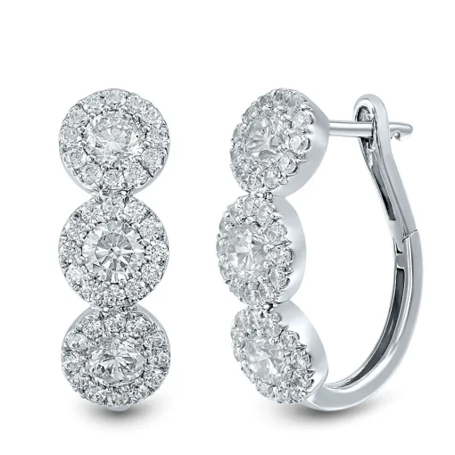 Lab Grown Diamond Halo Hoop Earrings In 14K White Gold (2 1/4 Ct. Tw.)