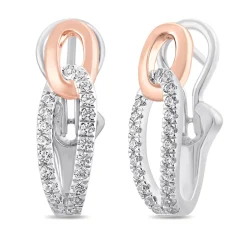 Lab Grown Diamond Hoop Earrings In 10K White & Rose Gold (1/3 Ct. Tw.)