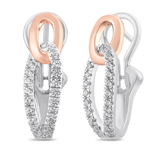 Lab Grown Diamond Hoop Earrings In 10K White & Rose Gold (1/3 Ct. Tw.)