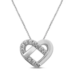 Lab Grown Diamond Knotted Heart Pendant In 10K White Gold
