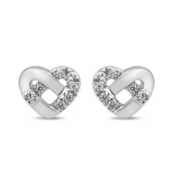 Lab Grown Diamond Knotted Heart Stud Earrings In 10K White Gold