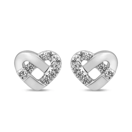 Lab Grown Diamond Knotted Heart Stud Earrings In 10K White Gold