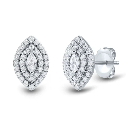Lab Grown Diamond Marquise-Shaped Halo Earrings In 14K White Gold (1/2 Ct. Tw.)