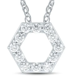 Lab Grown Diamond Open Hexagon Pendant In 14K White Gold (1/4 Ct. Tw.)