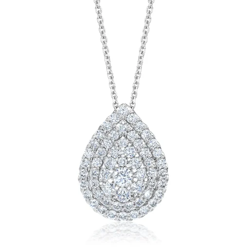 Lab Grown Diamond Pear-Shaped Cluster Pendant In 14K White Gold (1 Ct. Tw.)