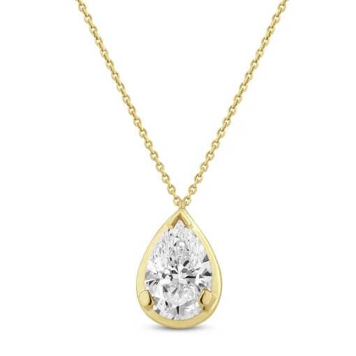 Lab Grown Diamond Pear-Shaped Bezel Pendant In 14K Yellow Gold (1/2 Ct. Tw.)