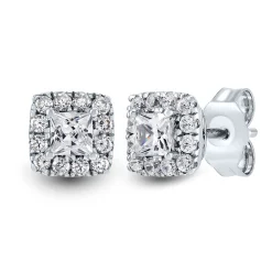 Lab Grown Diamond Princess-Cut Halo Earrings In 14K White Gold (1/2 Ct. Tw.)