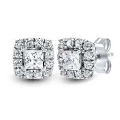 Lab Grown Diamond Princess-Cut Halo Earrings In 14K White Gold (3/4 Ct. Tw.)