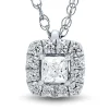 Lab Grown Diamond Princess-Cut Halo Pendant In 14K Gold