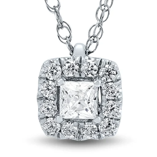 Lab Grown Diamond Princess-Cut Halo Pendant In (1/4 Ct. Tw.)