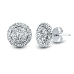 Lab Grown Diamond Round Cluster Stud Earrings In 14K White Gold (1 Ct. Tw.)