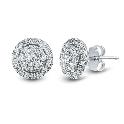 Lab Grown Diamond Round Cluster Stud Earrings In 14K White Gold (1 Ct. Tw.)