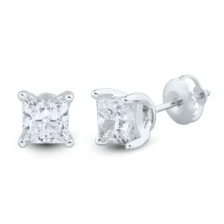 Lab Grown Diamond Stud Earrings With Princess-Cut Solitaires In 14K Gold (1/2 Ct. Tw.)