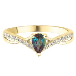 Lab-Created Alexandrite And Diamond Ring In 10K Yellow Gold Ring