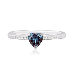 Lab-Created Alexandrite Heart Ring With Lab-Created White Sapphires In Sterling Silver
