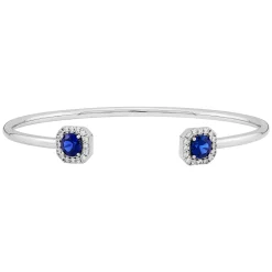 Lab-Created Blue Sapphire Cuff Bracelet With Lab-Created White Sapphire In Sterling Silver