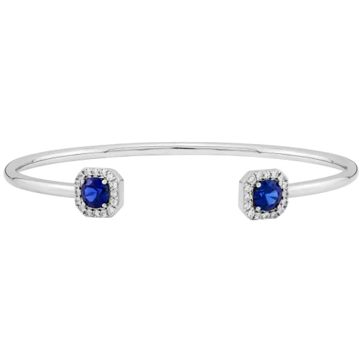 Lab-Created Blue Sapphire Cuff Bracelet With Lab-Created White Sapphire In Sterling Silver
