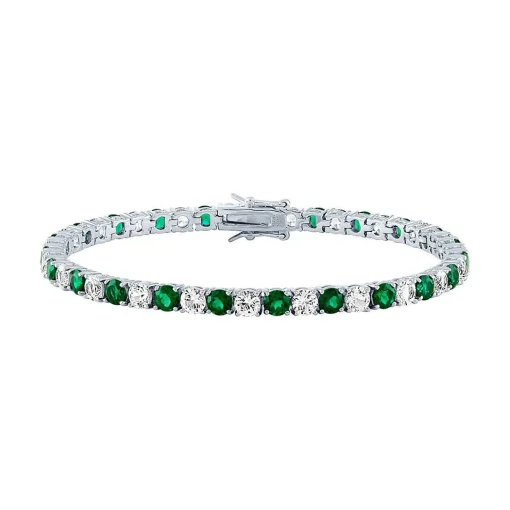 Lab-Created Emerald & White Sapphire Bracelet In Sterling Silver