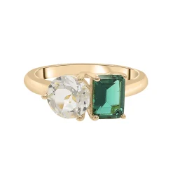 Lab-Created Emerald And Lab-Created White Sapphire Two-Stone Ring In Vermeil