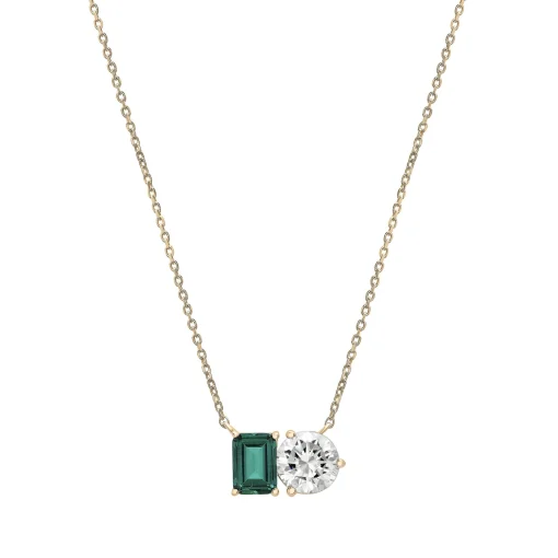 Lab-Created Emerald And Lab-Created White Sapphire Two-Stone Necklace In Vermeil