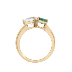 Lab-Created Emerald And Lab-Created White Sapphire Two-Stone Ring In Vermeil