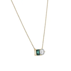Lab-Created Emerald And Lab-Created White Sapphire Two-Stone Necklace In Vermeil