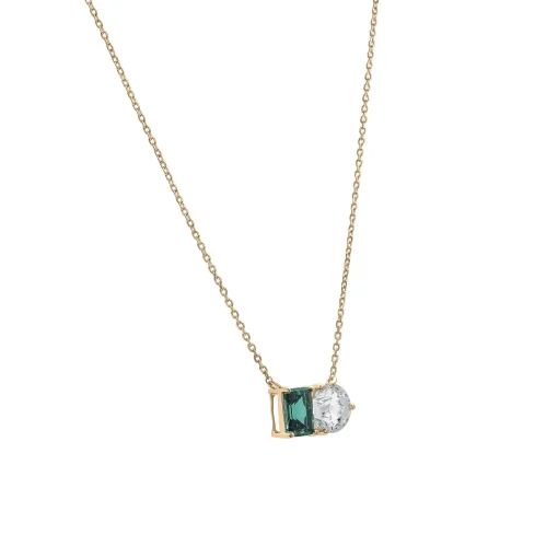 Lab-Created Emerald And Lab-Created White Sapphire Two-Stone Necklace In Vermeil