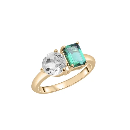 Lab-Created Emerald And Lab-Created White Sapphire Two-Stone Ring In Vermeil
