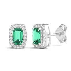 Lab-Created Emerald Earrings With Lab-Created White Sapphires In Sterling Silver