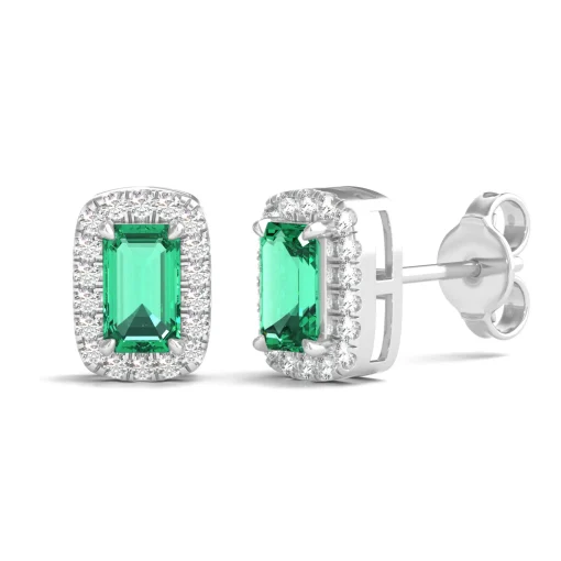 Lab-Created Emerald Earrings With Lab-Created White Sapphires In Sterling Silver