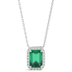 Lab-Created Emerald Pendant With Lab-Created White Sapphires In Sterling Silver