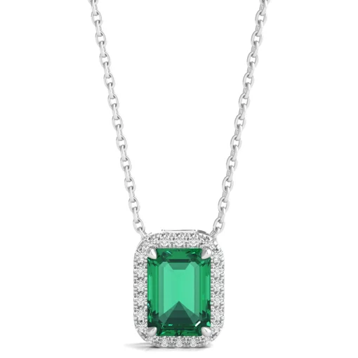 Lab-Created Emerald Pendant With Lab-Created White Sapphires In Sterling Silver