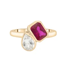 Lab-Created Ruby And Lab-Created White Sapphire Two-Stone Ring In Vermeil