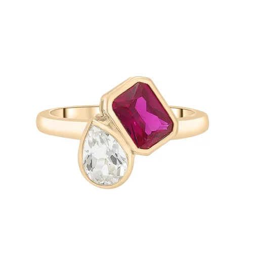 Lab-Created Ruby And Lab-Created White Sapphire Two-Stone Ring In Vermeil