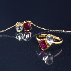 Lab-Created Ruby And Lab-Created White Sapphire Two-Stone Ring In Vermeil