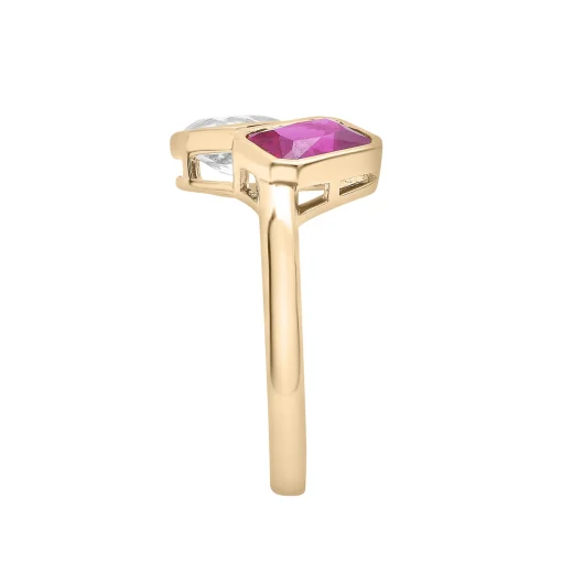 Lab-Created Ruby And Lab-Created White Sapphire Two-Stone Ring In Vermeil
