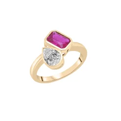 Lab-Created Ruby And Lab-Created White Sapphire Two-Stone Ring In Vermeil