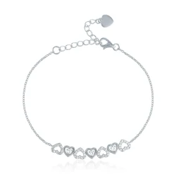 Lab-Created White Sapphire Heart Bracelet In Sterling Silver
