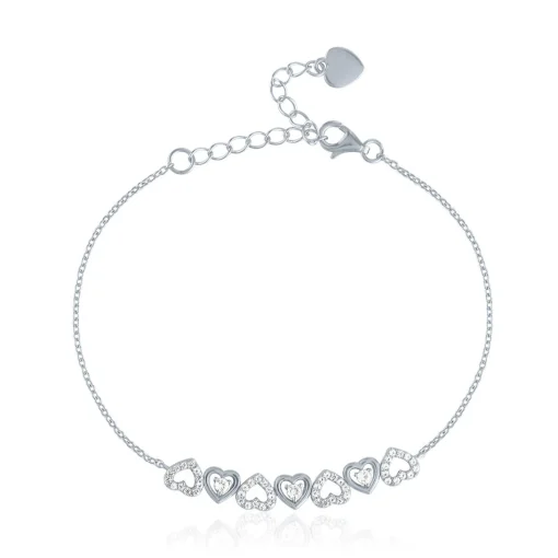 Lab-Created White Sapphire Heart Bracelet In Sterling Silver