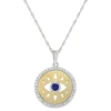 Lab-Created White Sapphire Evil Eye Pendant In Sterling Silver And 10K Yellow Gold