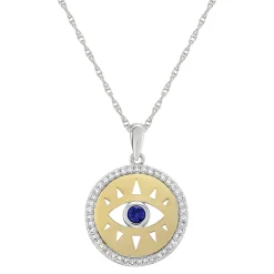 Lab-Created White Sapphire Evil Eye Pendant In Sterling Silver And 10K Yellow Gold