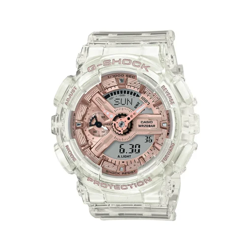 Ladies Skeleton Watch With Translucent Resin & Rose-Tone Dial