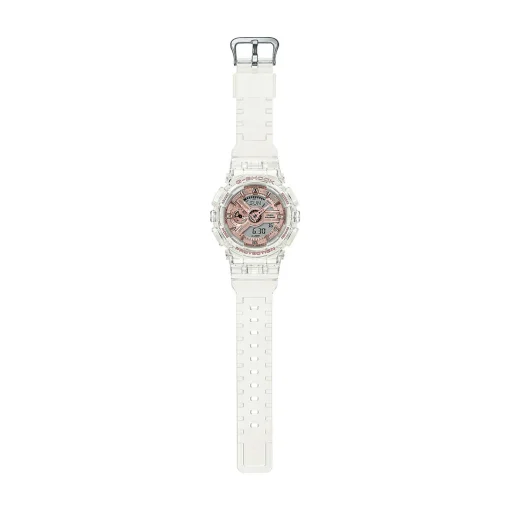 Ladies Skeleton Watch With Translucent Resin & Rose-Tone Dial