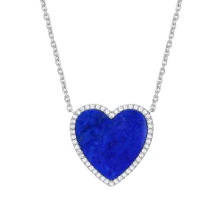 Lapis And Diamond Heart Necklace In Sterling Silver (1/4 Ct. Tw.)
