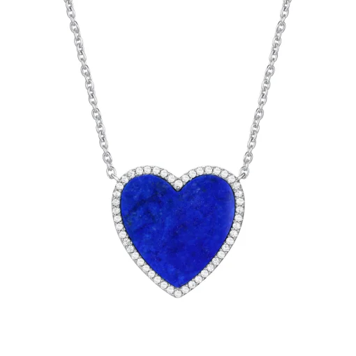 Lapis And Diamond Heart Necklace In Sterling Silver (1/4 Ct. Tw.)