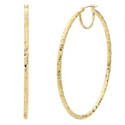 Large Hoop Earrings With Diamond Cut In 14K Yellow Gold