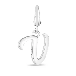 Letter V Charm In Sterling Silver