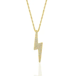 Lightning Bolt Pendant With Pave Diamonds In 10K Yellow Gold (1/10 Ct. Tw.)