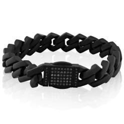 Link Bracelet With Black Diamonds In Matte Black Ion-Plated Stainless Steel, 13Mm, 8.5" (1/2 Ct. Tw.)
